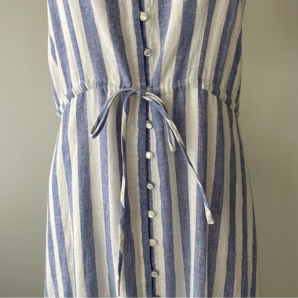 Rails Frida Linen Striped Midi Tank Dress Blue White Front Button Sleeveless - Picture 6 of 13